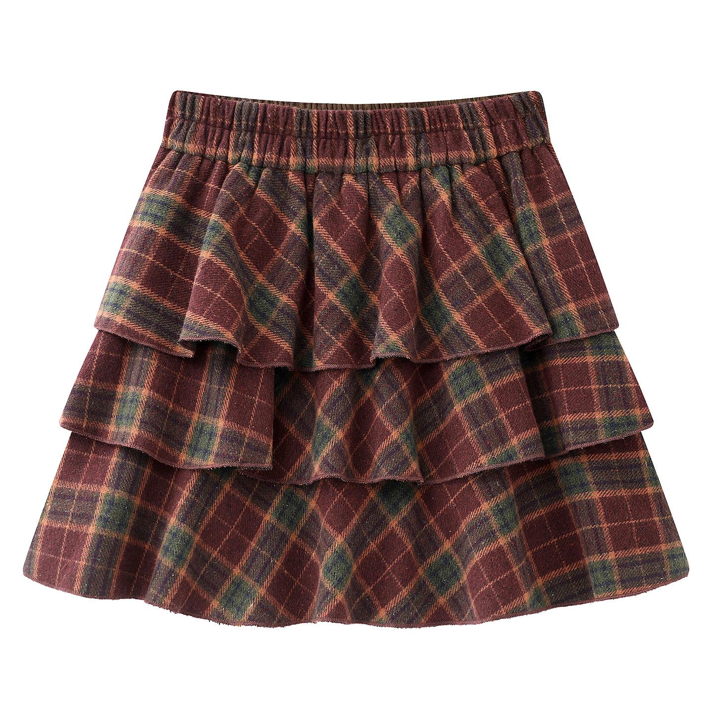 Spring 2026 High-Waisted Layered Red Plaid A-line Short Skirt Medium красный