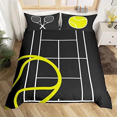 Tennis Court Print Duvet Cover SetBoys Sports Games Themed Comforter CoverYellow Tennis Racket Sporting Equipment Bedding Set