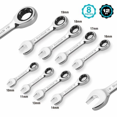 DURATECH Combination Wrench, Ratchet Wrench Set, Short Stubby Gear Wrench, 10-19mm, Compatible with CR-V, Mirror Finish, Car Maintenance, Assembly, DI