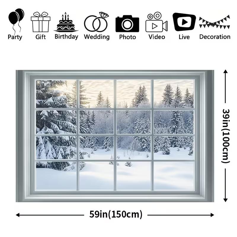 2D Winter Window Scenery Backdrop Snow Forest Studio Photography Background