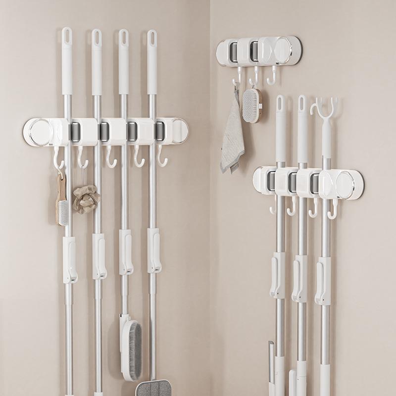 Suction Cup Mop Clamp, No Need for Drilling, Bathroom Household Mop Hook, Wall Hanging Clamp, Hanging Rack, No Trace, Strong Mop Rack