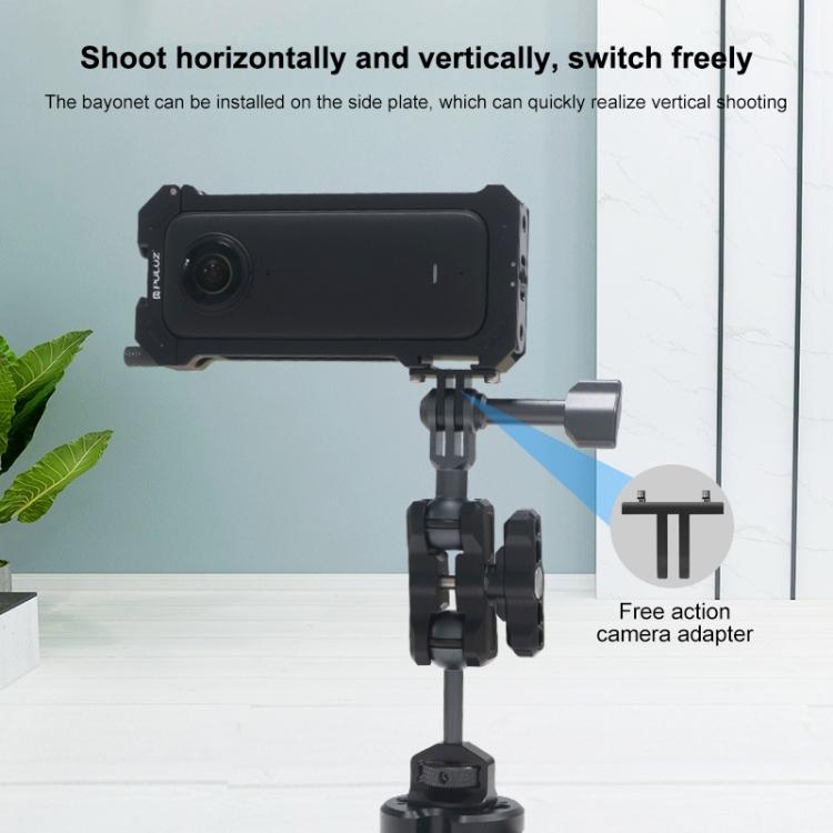 For Insta360 X3 PULUZ Metal Protective Cage Rig Housing Frame with Expand Cold Shoe Base & Tripod Adapter