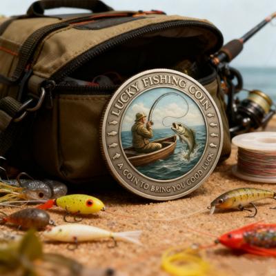 1/2Pcs Lucky Fishing Coin Bring You Good Luck Fishing Token Metal Carving Souvenir Coin Badge Decoration Dad Fishermen Fishing Enthusiasts Gift