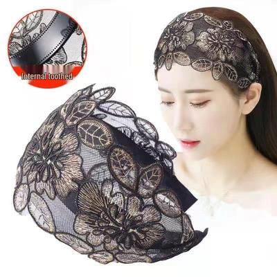 Breites Stirnband mit gezacktem Spitzenbesatz im koreanischen Stil für Damen - Weißer Haarbedecker