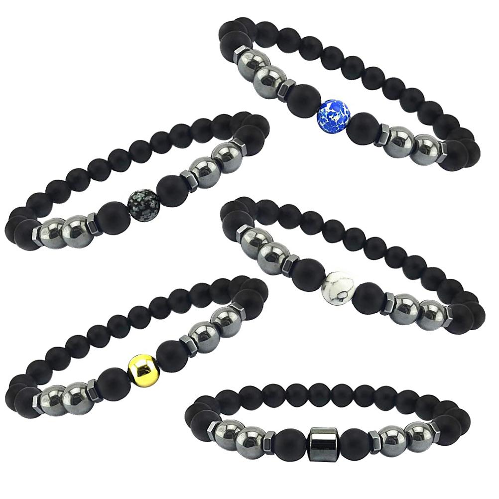5Pcs Anti Swelling Black Obsidian Anklet Magnetic Therapy Bracelet Adjustable Weight Loss Magnet Anklet for Men Women