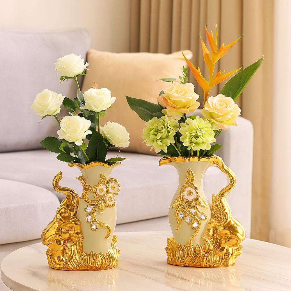 European Style Ceramic Gold Vase Luxury Flower Container Flower Holder Elephant Vase Entrance