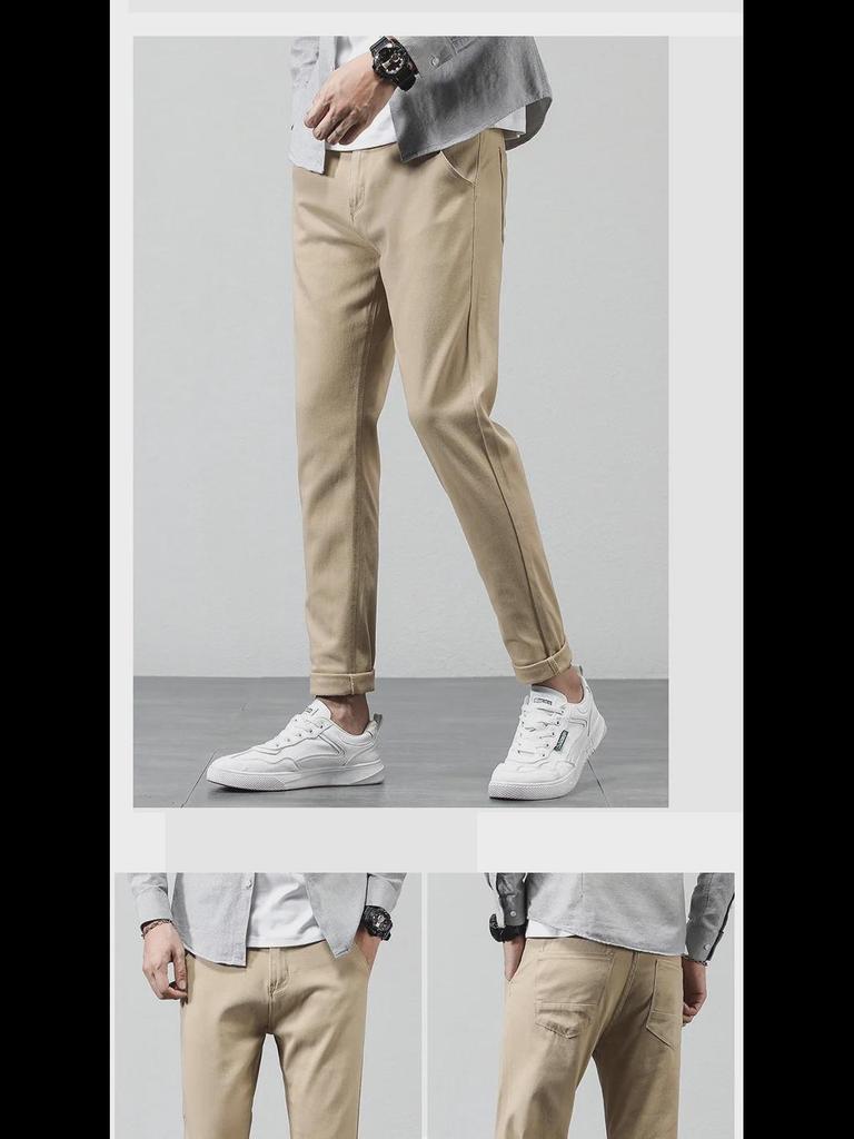 Solid Color Elastic Cotton Men's Casual Pants - Spring & Autumn 2023 Korean Style