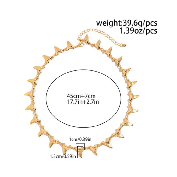 Contemporary Shark Tooth Necklace Bracelet Alloy Jewelry Gold Silver Wrist Bangle Neckwear For Men Women Trendy Look