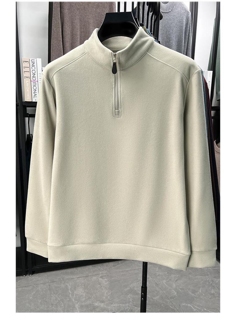Men's Double-Sided Fleece Half-Zip Long-Sleeve T-Shirt with Half-High Collar - Warm Winter Base Layer Sweatshirt