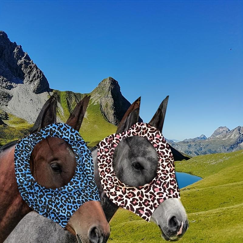 1pcs Leopard Print Horse Fly Masks with Ears - Comfortable, Elastic & Durable Riding Gear for Horses