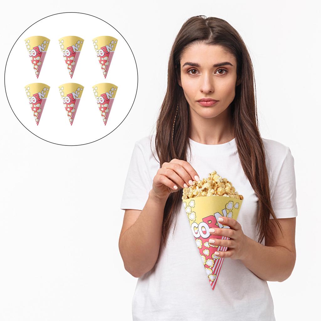 50pcs Cone Shape Popcorn Paper Bags with Tapered Tips Multifunction Paper Treat Bags for Popcorn Candy Snack