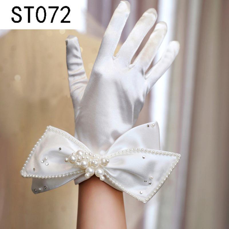 Lace Pearl Satin Bridal Gloves - Short Wedding Photo Accessory