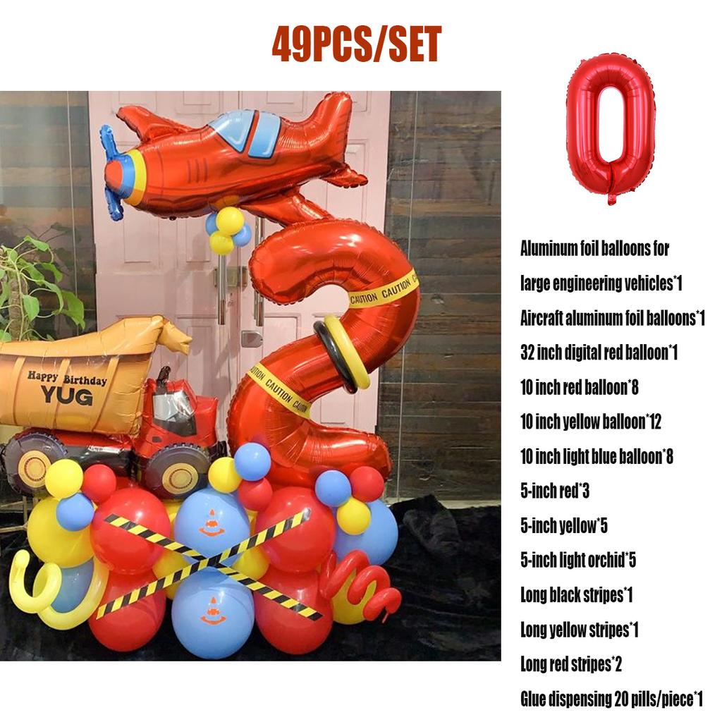 49 sztuk czerwony samolot pojazd inżynieryjny cyfrowe balony urodzinowe dekoracje na imprezę urodzinową dla dzieci chłopiec 32 Cal czerwona cyfra piłka artykuły dekoracyjne dla dzieci
