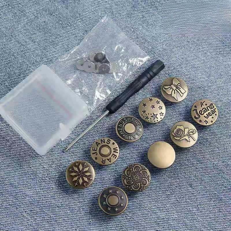 Metal Jeans Buttons 17mm Replacement No-Sewing Screw Button Repair Kit Nailless Removable Jean Buckles Clothing Pants Pins