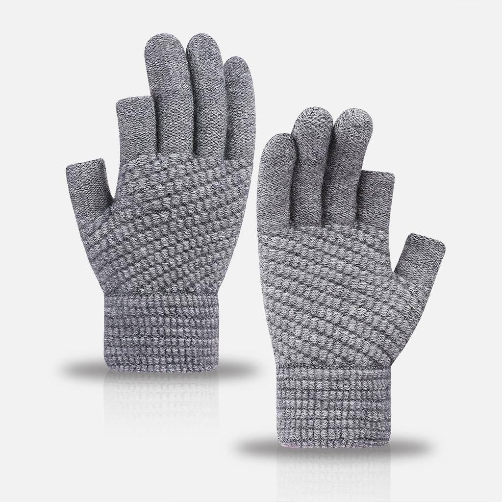 iwarm love warm dew two-finger office writing gloves men and women winter two half-finger knitted imitation cashmere student gloves