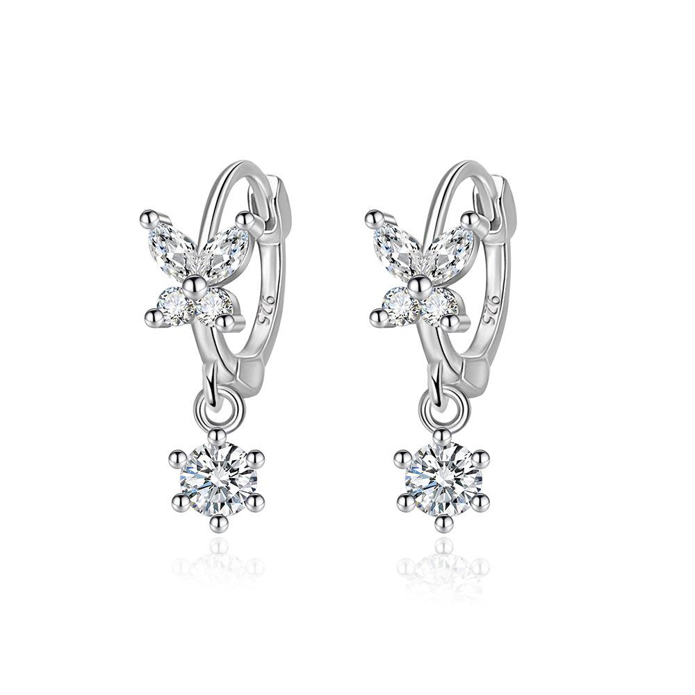 925 Sterling Silver Stylish Sweet Butterfly Zircon Earrings Birthday Party Anniversary Gift