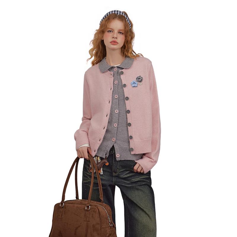 UNIFREE Women's Korean Faux Two-Piece Knit Cardigan