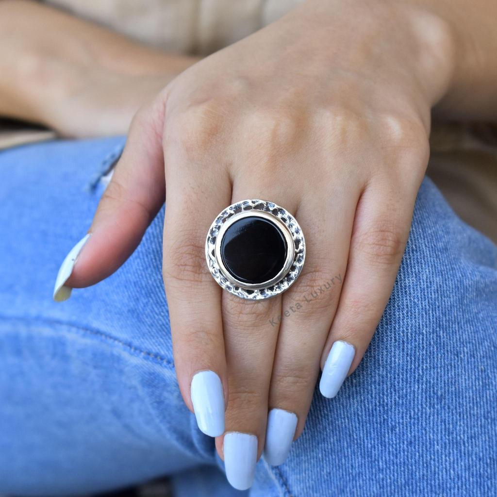 Natural Black Onyx Statement Ring  Sterling Silver Handmade Ring  Black Gemstone Ring New Beginning Onyx Ring Bridesmaid Gift for Her