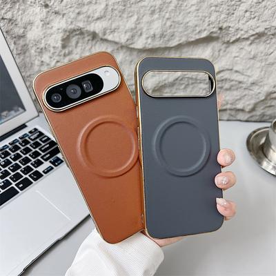 Luxusní kožený pozlacený magnetický kryt na telefon pro Google Pixel 10 9 Pro XL 9A 8A pro bezdrátovou nabíječku Matný ochranný zadní kryt