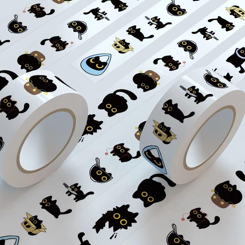 500Pcs/Roll Self-adhesive Cat Stickers Cartoon Graffiti Stickers Black Cat Stickers  Stationery