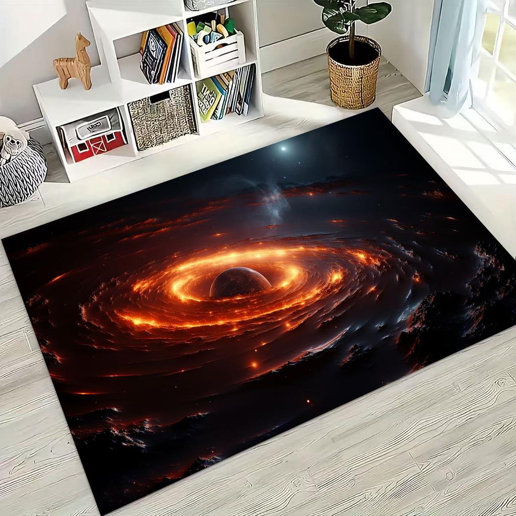 Dreamy Galaxy Universe Space Stars Black Hole Earth Rug for Bedroom Living Room Sofa Home Doormat Decor,Kid Non-slip Floor Mat