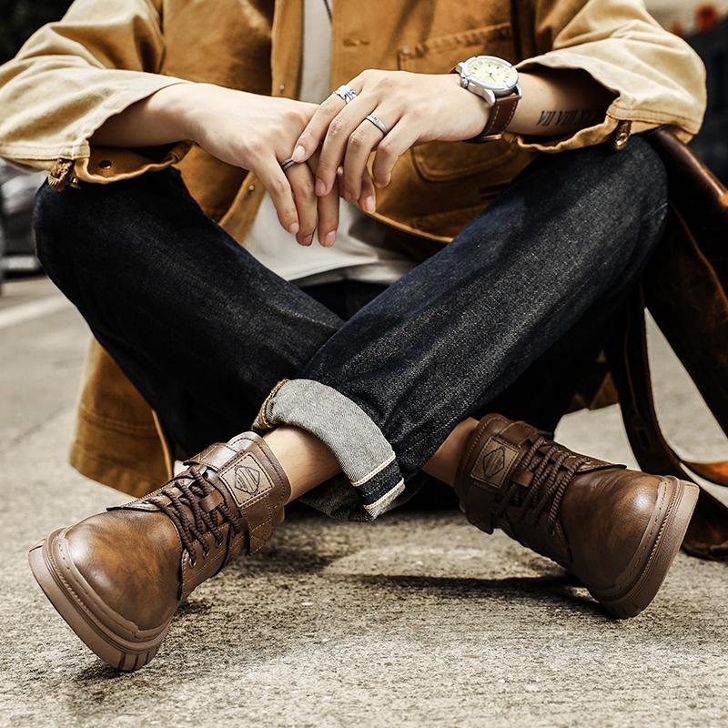 Outdoor Mens Ankle Boots Luxury Genuine Leather Short Boots Handmade Comfortable Men Casual Shoes Fashion Leisure Boots Sneakers