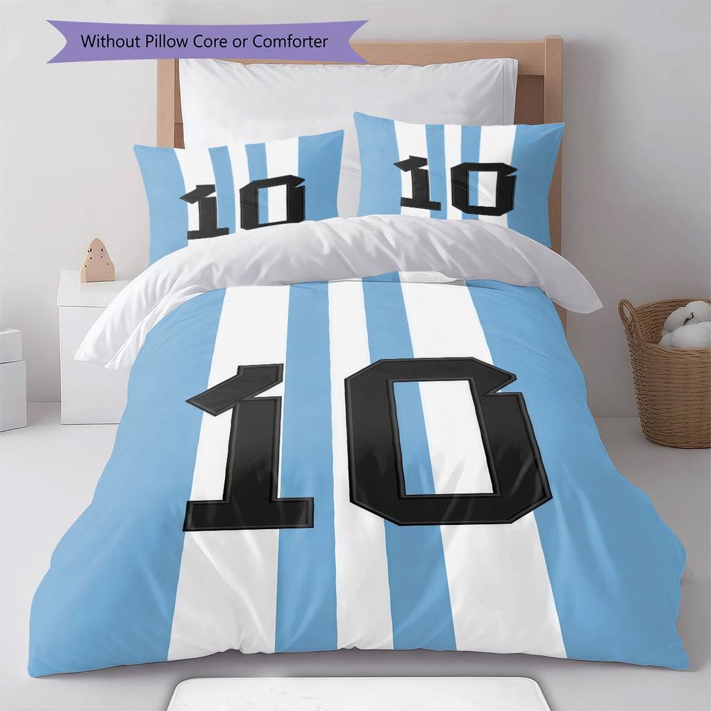 Lenjerie de pat cu model Lionel Messi, Set cu cuvertură, Husă cuvertură, Față de pernă, Cadou de casă de ziua de naștere(1 * husă de pilotă + 2 * fețe de pernă, fără miez)
