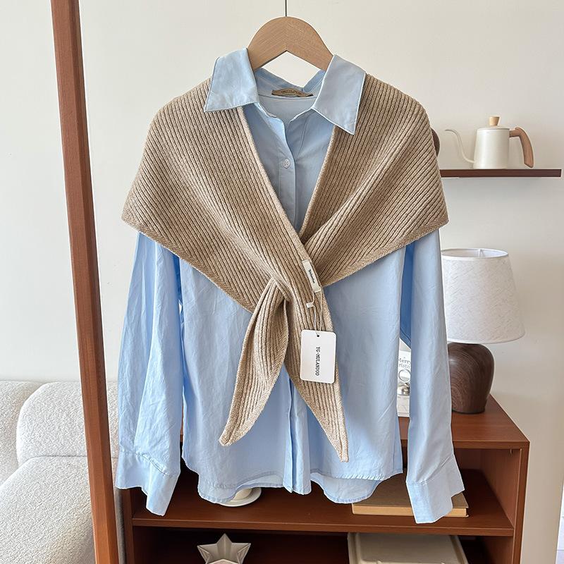 Solid Color Cross Knitted Triangle Scarf Women'S Winter Warm Neck Protection Shawl Clothing Matching Shawl Scarves