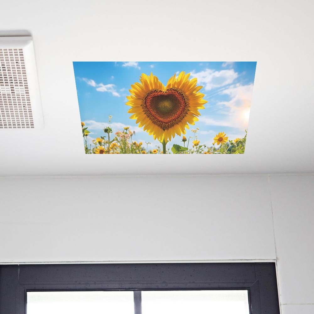 Blue Sky White Clouds Heart-shaped Sunflowers Living Room Bedroom Ceiling Beautification and Decoration Wall Stickers
