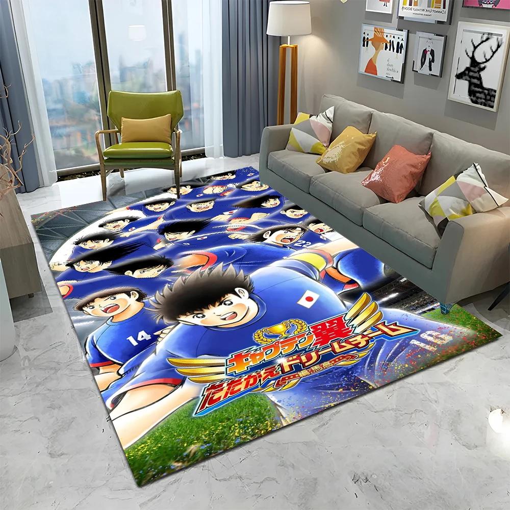 Anime Captain Tsubasa Fußball Cartoon Teppich für Zuhause Wohnzimmer Schlafzimmer Sofa Fußmatte Dekor, Kinder Teppich Rutschfeste Bodenmatte