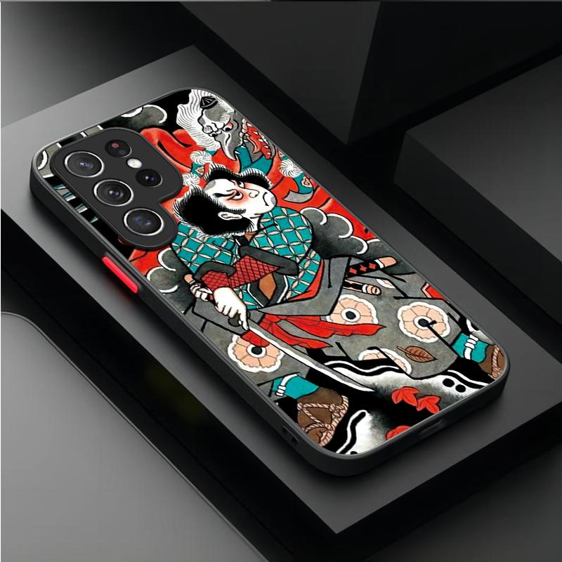 Ukiyo-e Samurai Sea Wave Matte Case for Samsung Galaxy S26 Edge S25 S24 S23 Ultra S22 Pro S21 Plus FE A07 4G A17 A37 A57 Cover