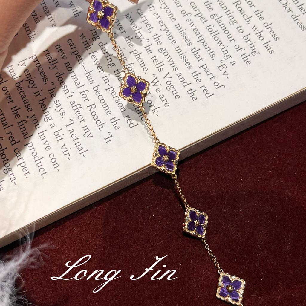 French Retro High-End Purple Dragon Crystal Turquoise Bracelet, Necklace, Earrings, Court Style Four-Leaf Clover Set, Live Broadcast Special