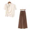 Chinese Style Summer Set: Short-Sleeved Blouse & Wide-Leg Pants for Middle-Aged Women