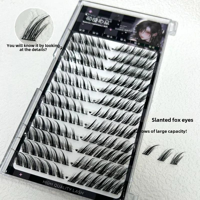 Mengji Shangpin Cool Fox Serie: 12-Reihen Natürliche Dicke Falsche Wimpern mit großer Kapazität, Schräger Fliegenstil, Segmentierte Comic-Büschel.