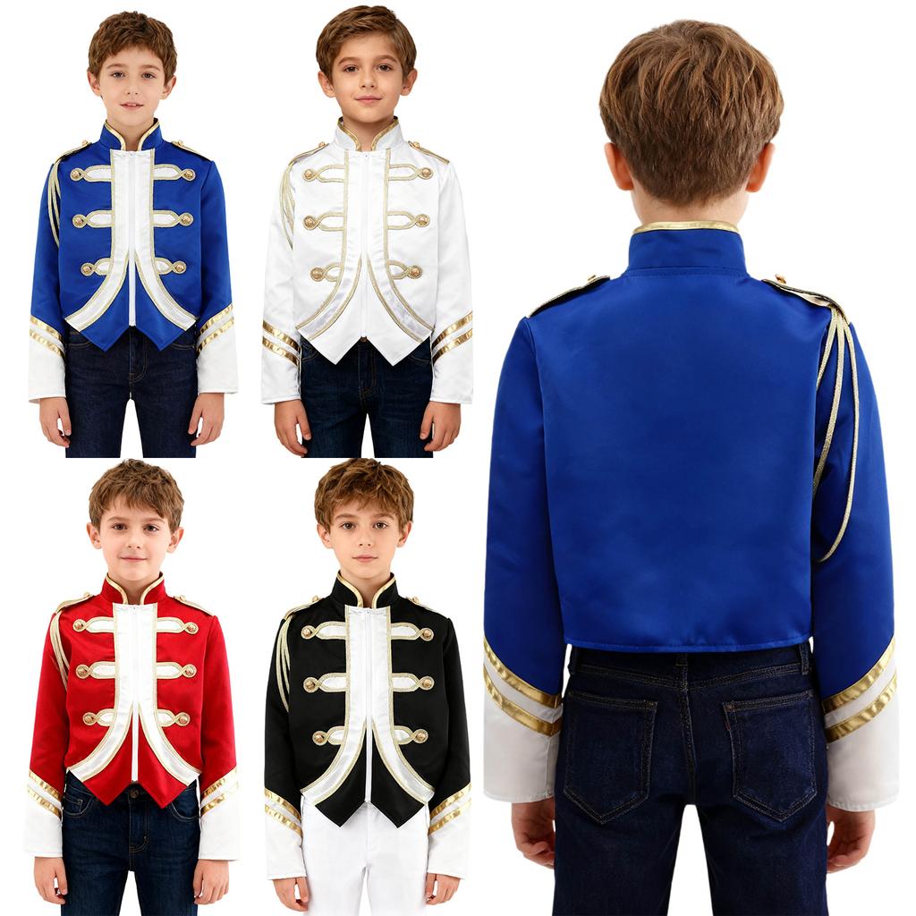 Children‘s Band Performance Jacket Long Sleeve Zip Up Contrast Color Coat for Trumpet Honor Guard and Drum Team Party Wear