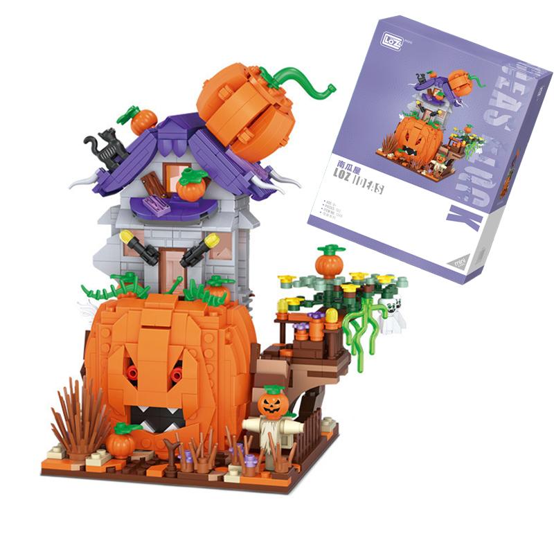 LOZ Halloween Steine Baustein Hütte Haus Kürbis uWagen Frohes Halloween Dekoration Steine für Jungen Kinder Spielzeug Geschenk