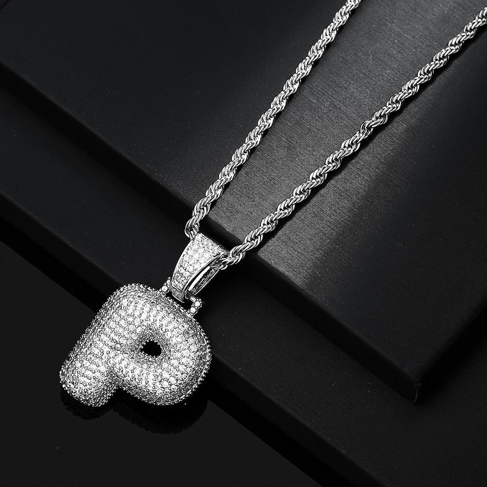 Hot Selling European and American Hip-hop Necklace with 26 English Letter Pendants, Men's and Women's Trendy Zircon Necklace