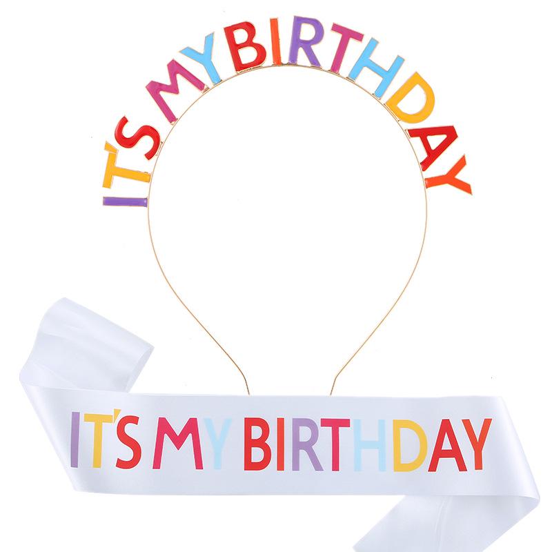Colorful 'It's My Birthday' Headband & Birthday Girl Sash Set