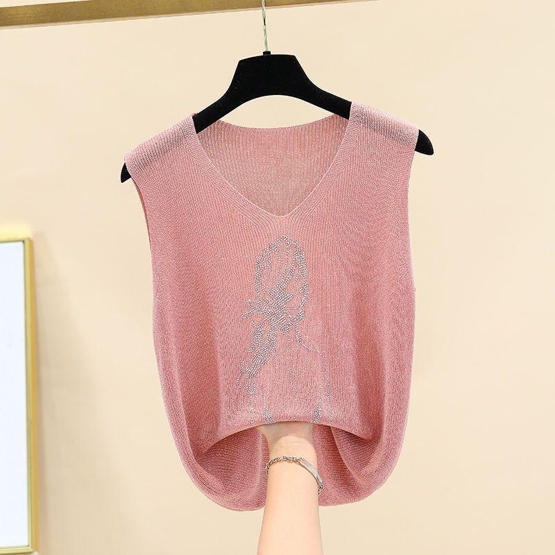 Internet Celebrity Hot Diamond Ice Silk Camisole Women's Outer Wear Loose Inner Layering Shirt Top