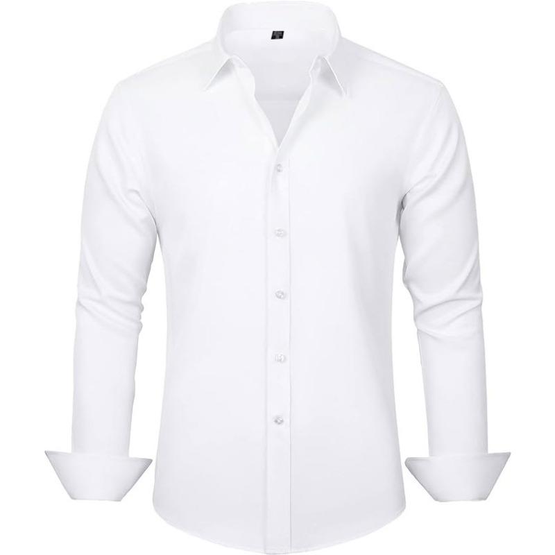 

Men White Long Sleeve Dress Shirt Slim Fit Solid Color Formal Button Up Top S