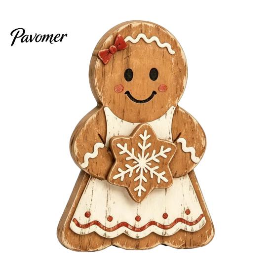 Small Wooden Candy Cane Decor Christmas Gingerbread Man Decor, Rustic Gingerbread, House Figurines, Xmas Cute Lady Figurines Tabletop Ornaments