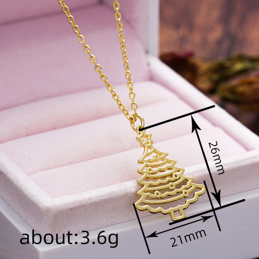 Hollow Outline Star Top Christmas Tree Pendant Women Oval Link Chain Clavicle Necklace