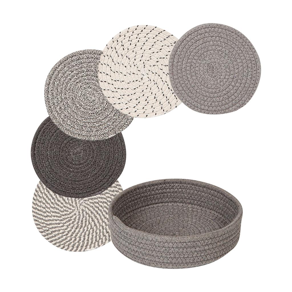 5-Piece 10-Inch Potholder For Hot Dishes, Pots And Pans, Heat-Resistant Mat With Storage Basket, Kitchen Countertop Protector, Gray 5 Colors