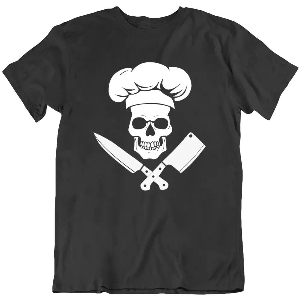 Chef Cooking, Skull Bones Head BBQ Grill Cool Funny Love T Shirt Tee Gift New 4XL