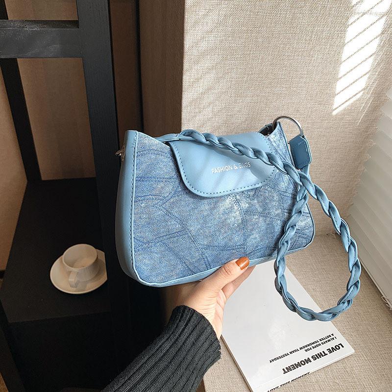Trendy Retro Blue Underarm Bag For Women Fashionable Medium Sized Handbag Perfect For Street Style