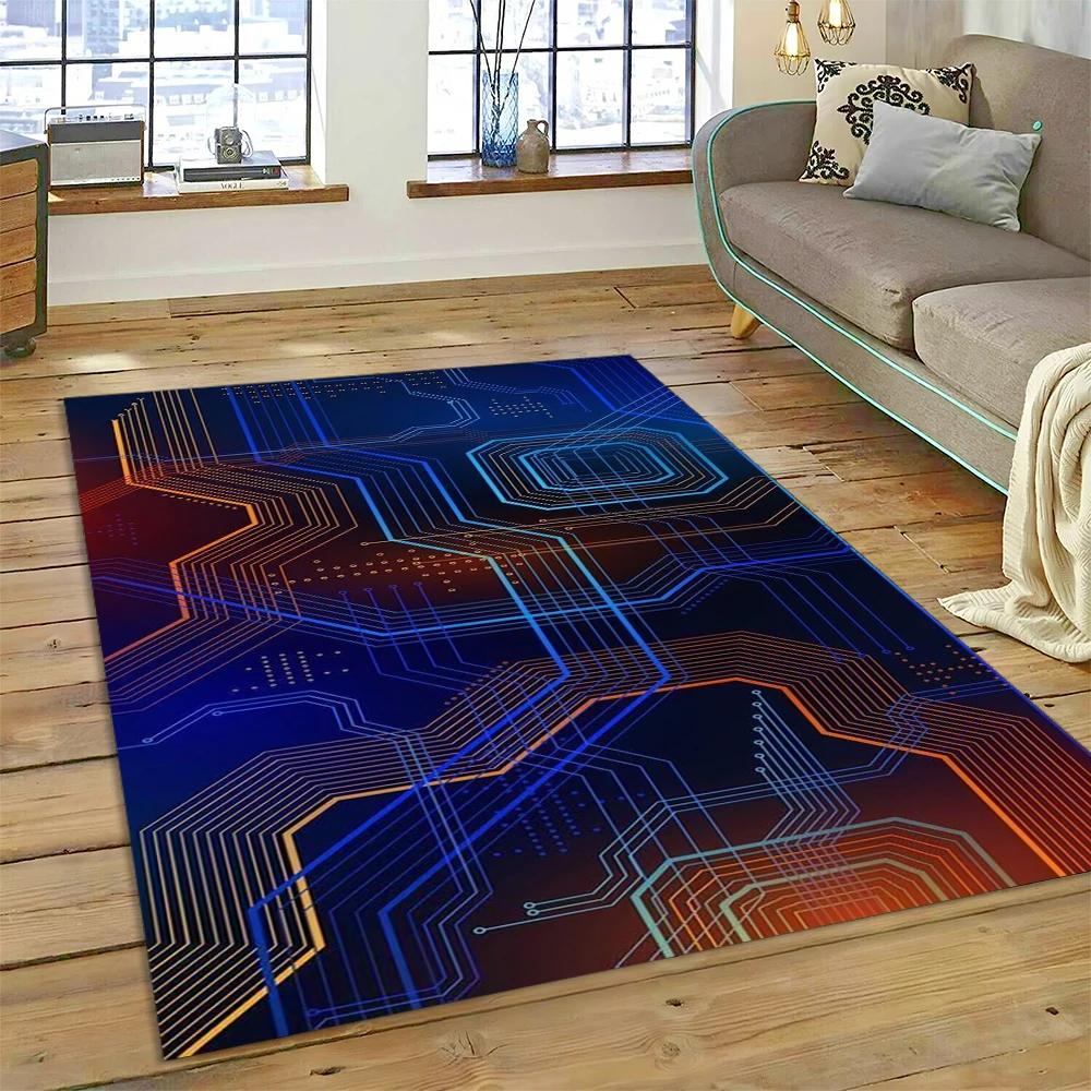 3D Chip Circuit Board Carpet Rug for Home Living Room Bedroom Sofa Doormat Kitchen Decor,Child Paly Area Rug Non-slip Floor Mat