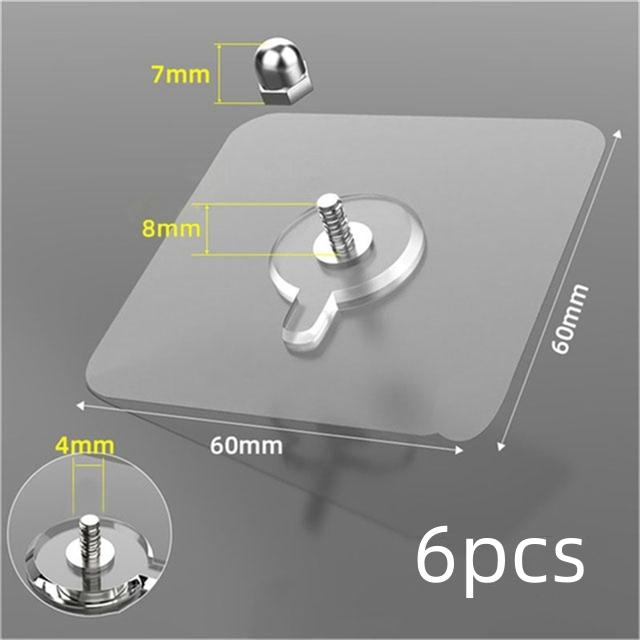 6pcs Strong Adhesive Nails Wall Hooks Transparent Seamless Waterproof Kitchen Bathroom Screw Hook Sticker Nail Holder Hanger