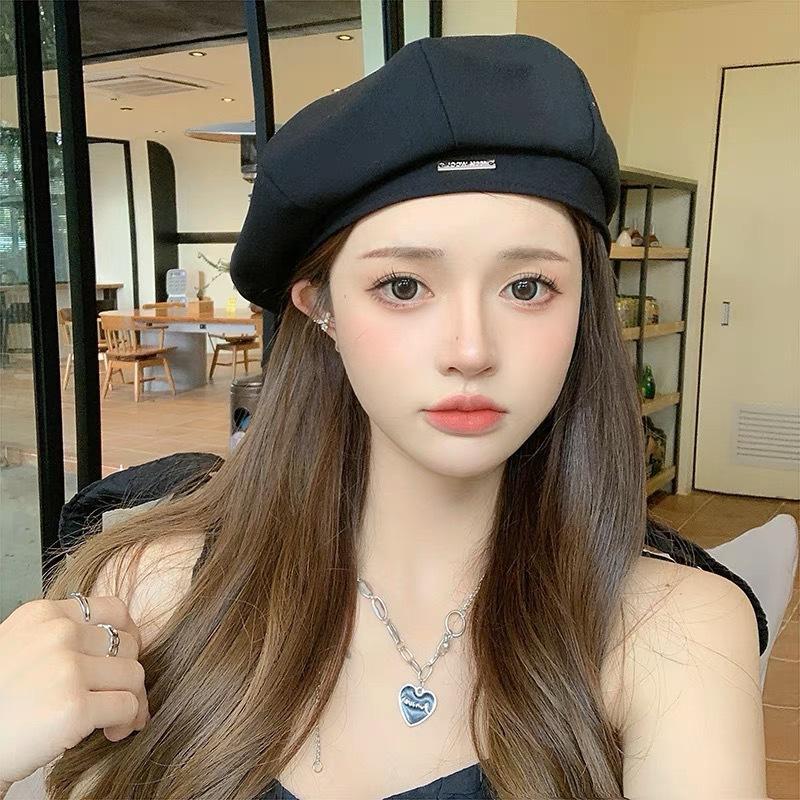 Black beret women's autumn and winter woolen spring and autumn bud hat shows small ins Internet celebrity painter hat tide