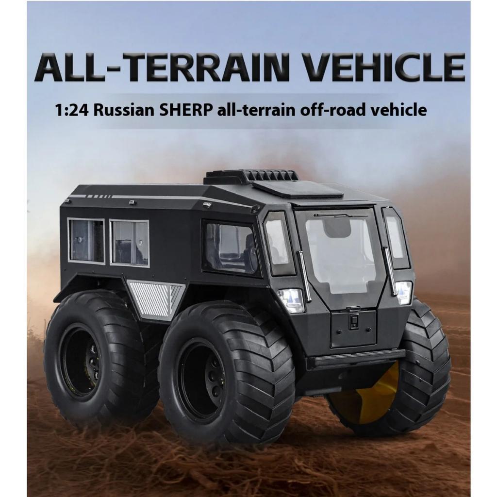 1/24 Scale Sherp All-terrain Car Model Toy Metal Diecast Sound Light Pull Back Shock Absorption Off Road Vehicle Gifts for Kids