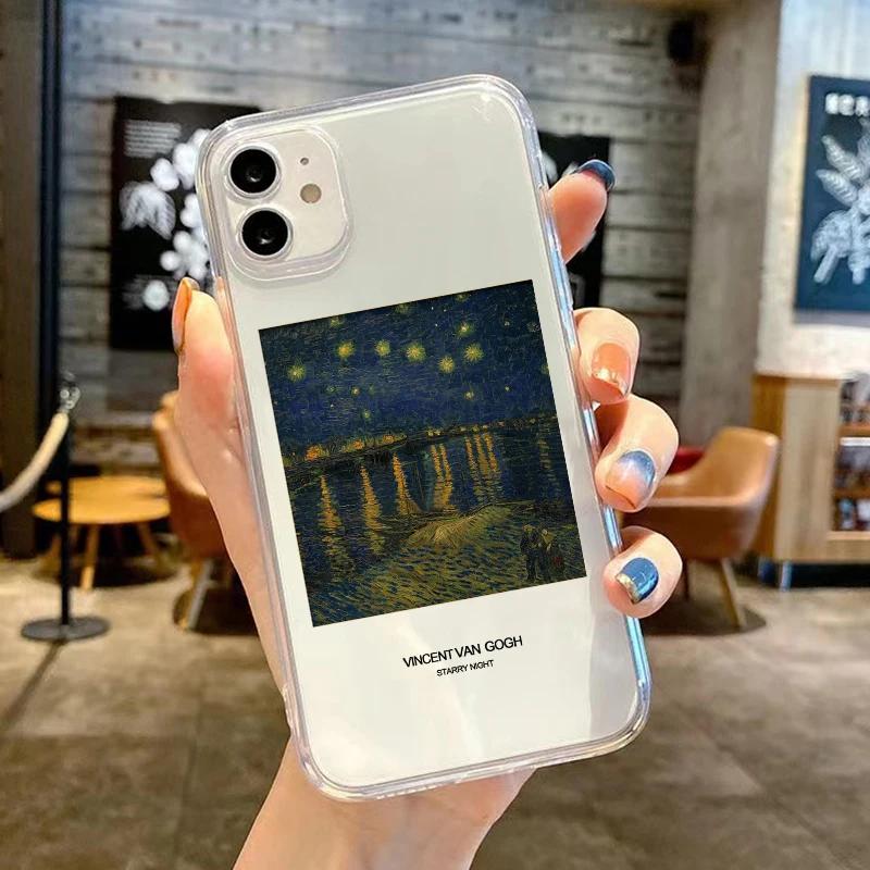 Retro Van Gogh Oil Painting Phone Case For iPhone 17 11 14 15 16Pro Max 12 Mini 13 7 16Plus 17E 16E Transparent Soft Cover Shell
